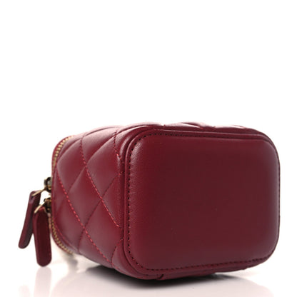 Lambskin Quilted Mini Top Handle Vanity Case With Chain Burgundy